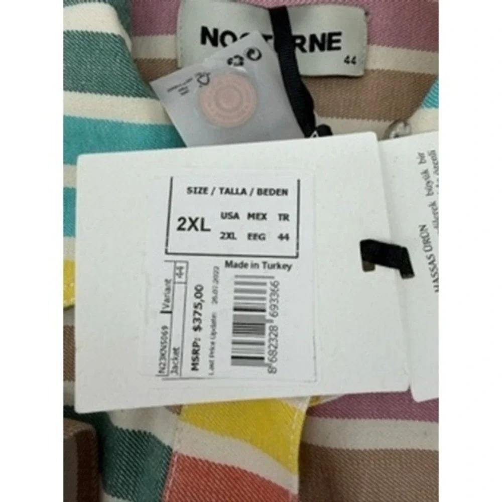 Nocturne Striped Jacket Multi Color Button Front Detachable Fur Collar 2XL‎ NEW - Picture 5 of 9